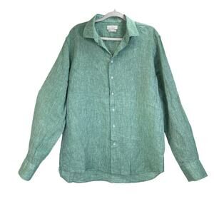 Ismeralda Puro Lino Mens L Green Button Down Long Sleeves Office Wear